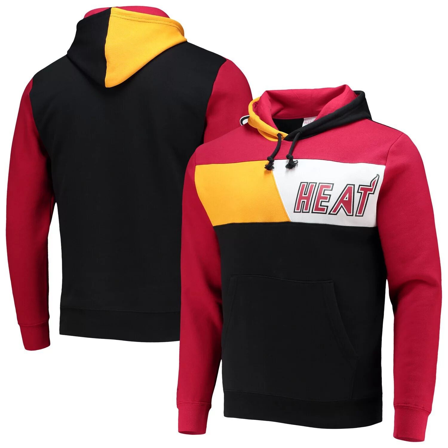 

Мужской черный пуловер с капюшоном Mitchell & Ness Miami Heat из твердой древесины в классическом стиле с цветными блоками