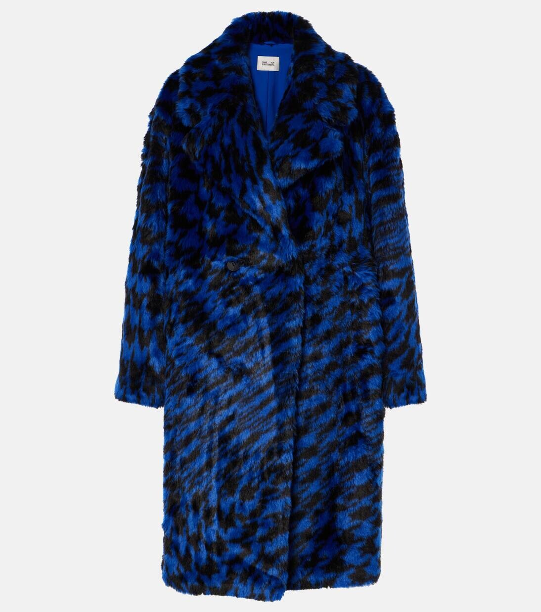 

Шуба из искусственного меха с принтом Diane Von Furstenberg, цвет houndstooth royal blue