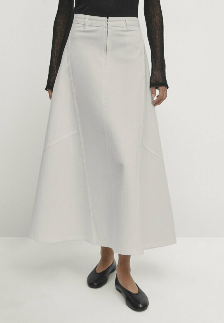 

Юбка А-силуэта FLARED MIDI Massimo Dutti, цвет white