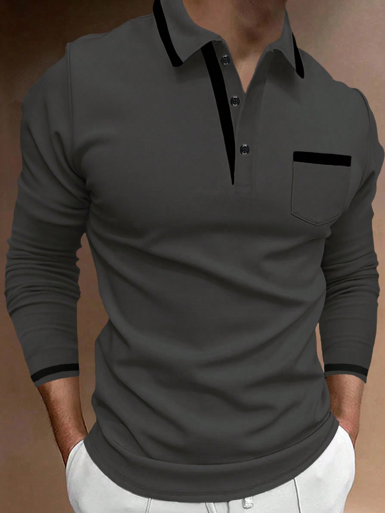 Мужская рубашка поло с карманами и длинными рукавами Manfinity Homme, темно-серый