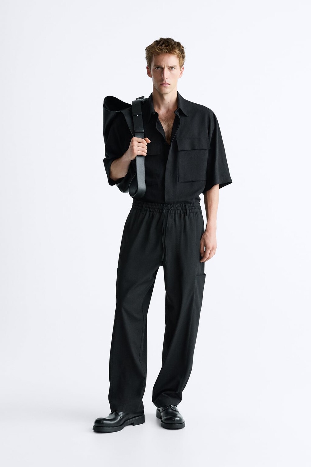 

Лиоцелл - льняная рубашка ZARA, черный