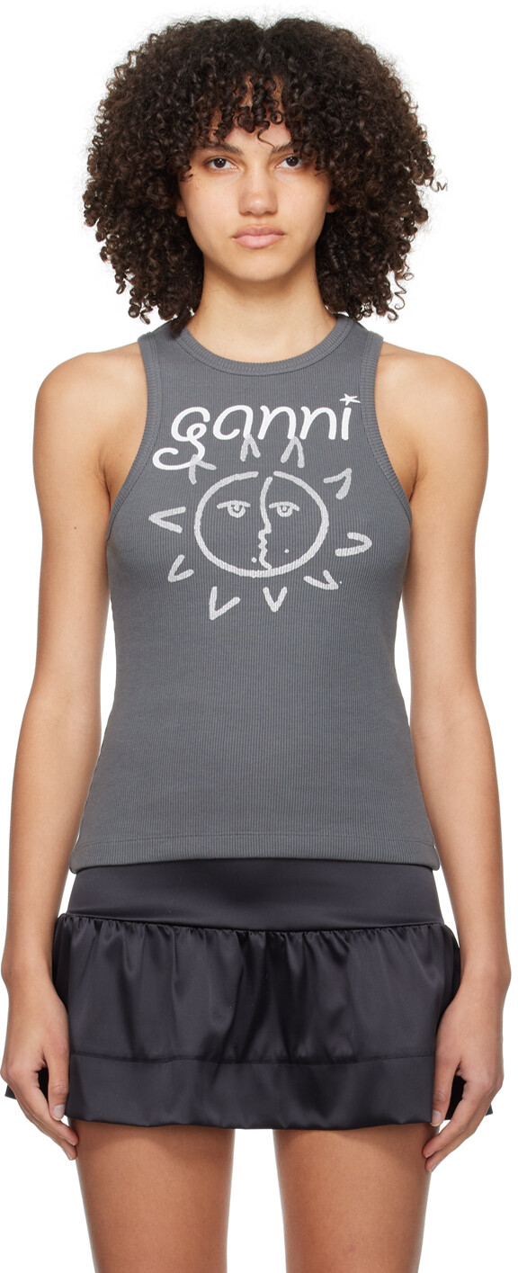 

Серая майка Sun Ganni, цвет Volcanic ash