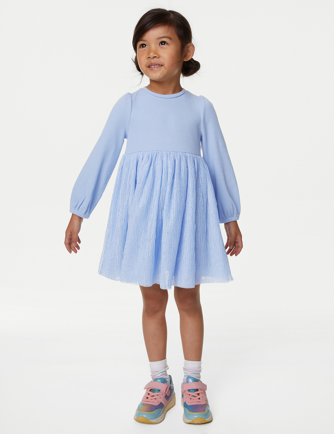 

Платье из хлопкового блестящего тюля (2–8 лет) Marks & Spencer, синий