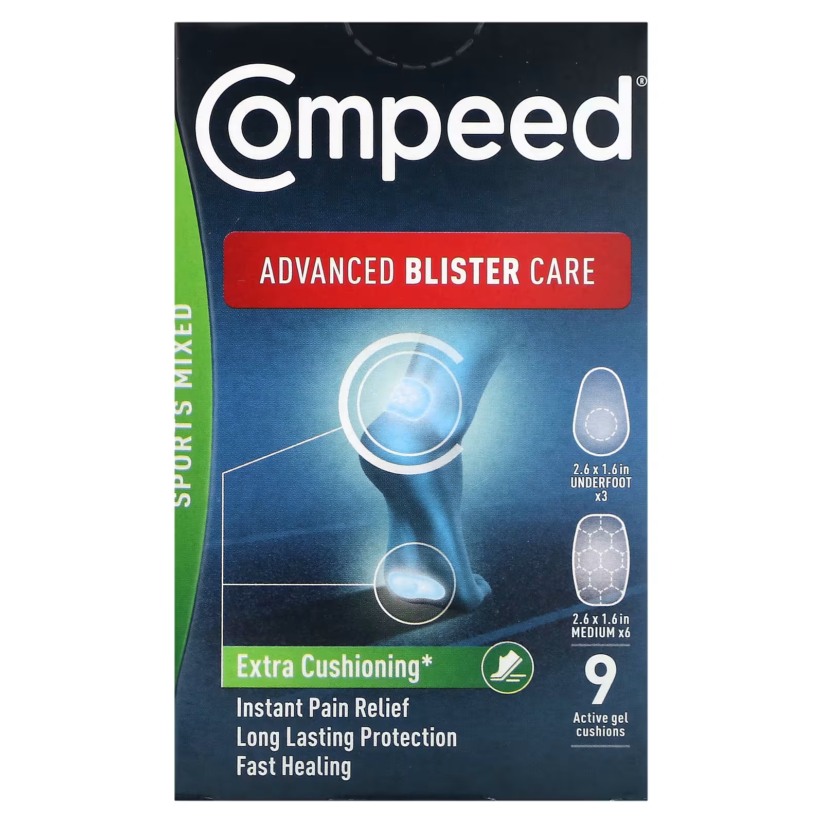 Пластырь Compeed Advanced Blister Care Sports Mixed, 9 активных гелевых подушечек compeed пластырь от трещин на пальцах 18г