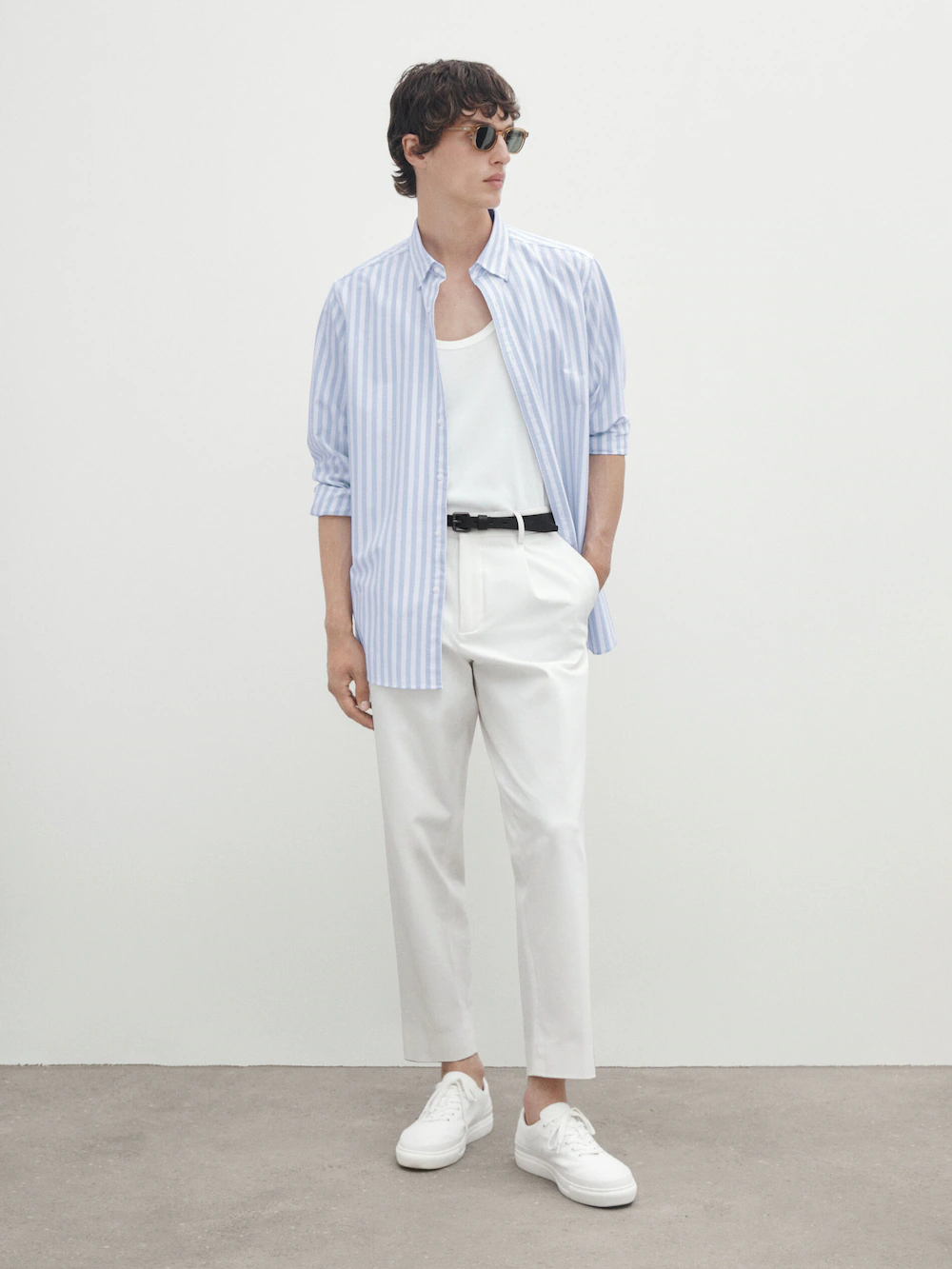 

Рубашка из оксфорда обычного кроя в полоску soft wash Massimo Dutti, синий