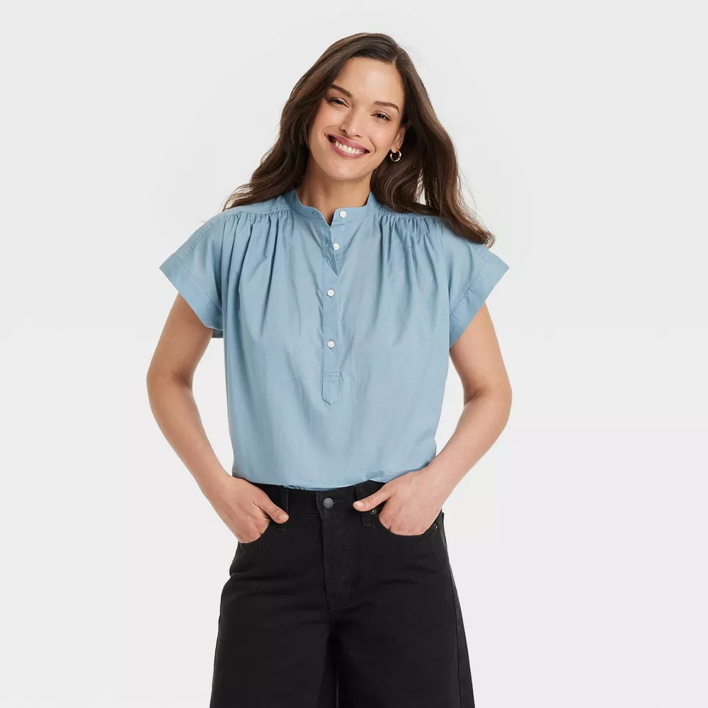 

Женская блузка Popover с коротким рукавом Universal Thread, цвет Blue