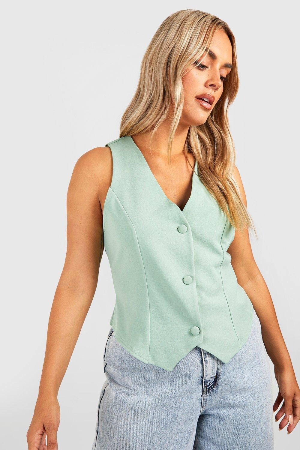 

Верх жилета на пуговицах из крепа Boohoo, шалфей