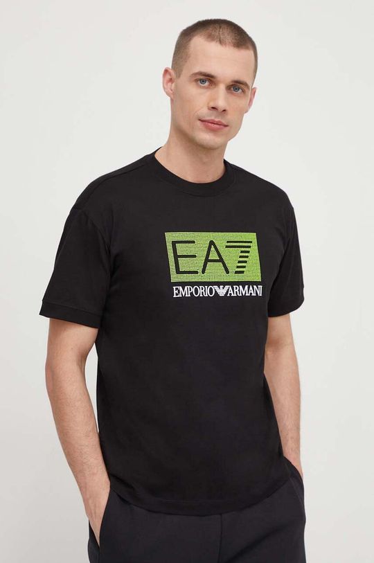 Хлопковая футболка EA7 Emporio Armani, черный