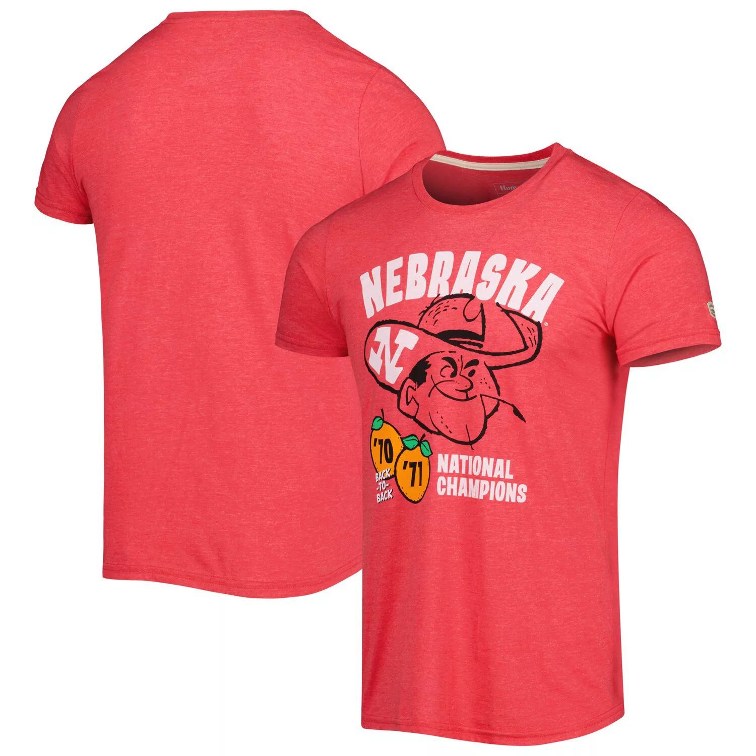 

Мужская винтажная футболка Homefield Heathered Scarlet Nebraska Huskers 1970-71 National Champs