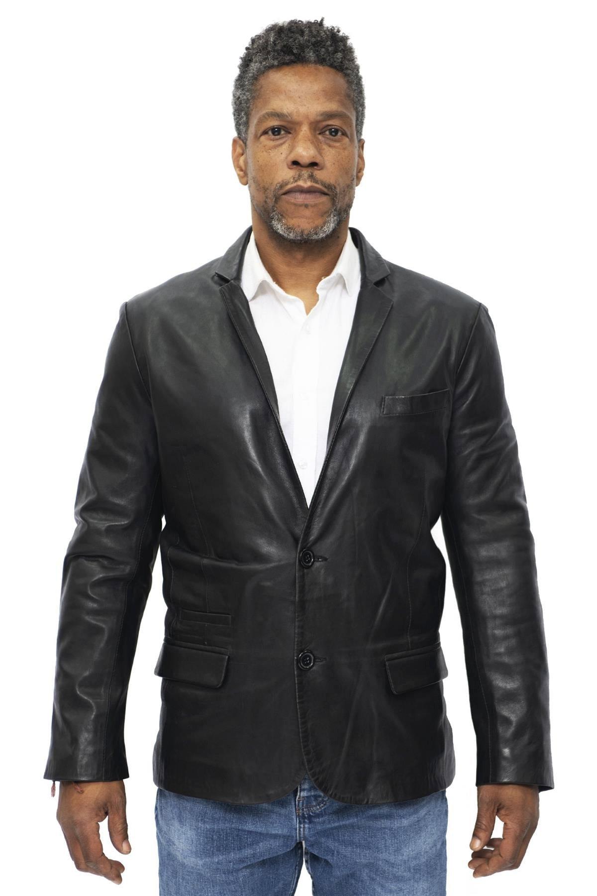 цена Тонкий кожаный пиджак на двух пуговицах-Лондон Infinity Leather, черный