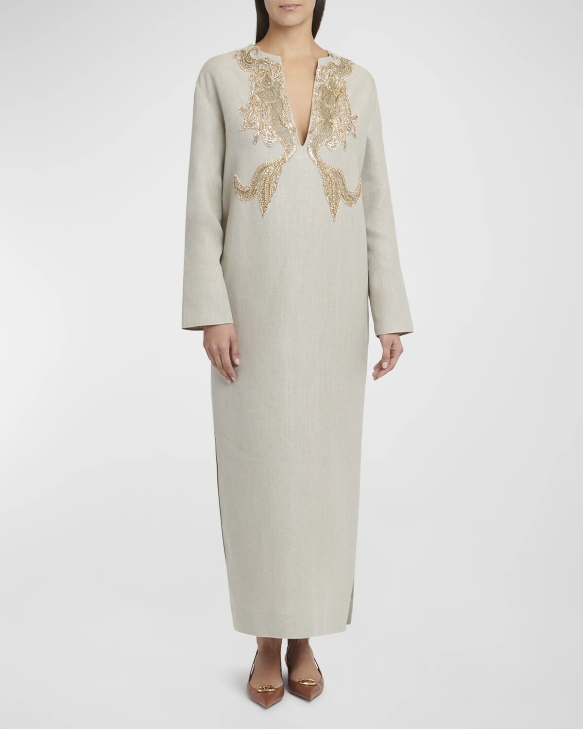 

Платье-туника миди с вышивкой кристаллами Valentino Garavani, цвет Beige Multi