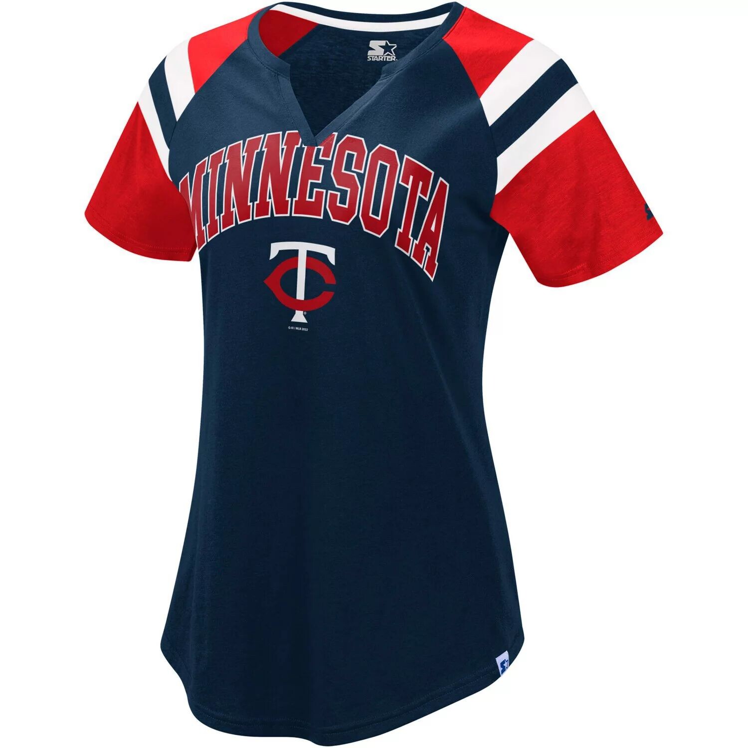 

Женская стартовая футболка темно-синего/красного цвета Minnesota Twins Game с вырезом реглан Starter