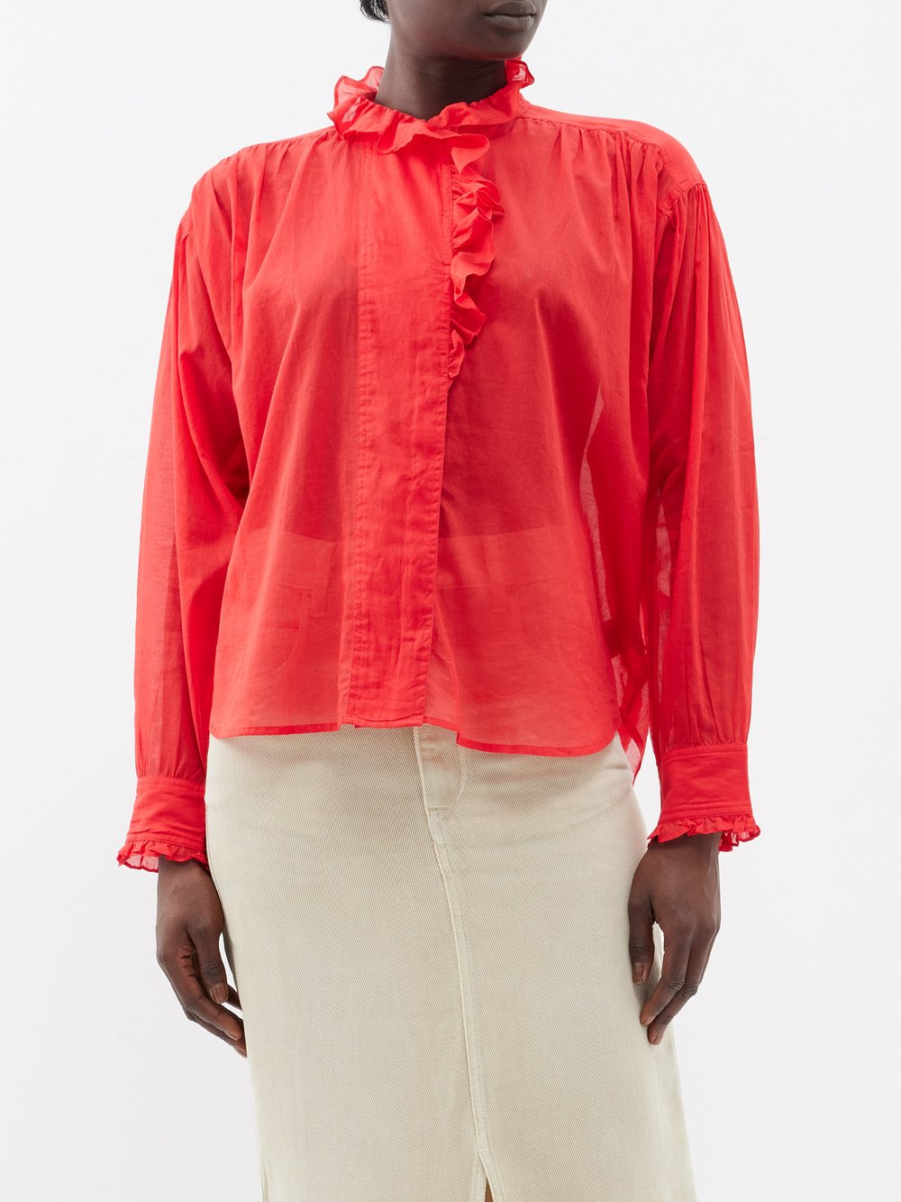 Блузка pamias из хлопковой вуали с оборками Marant Etoile, красный
