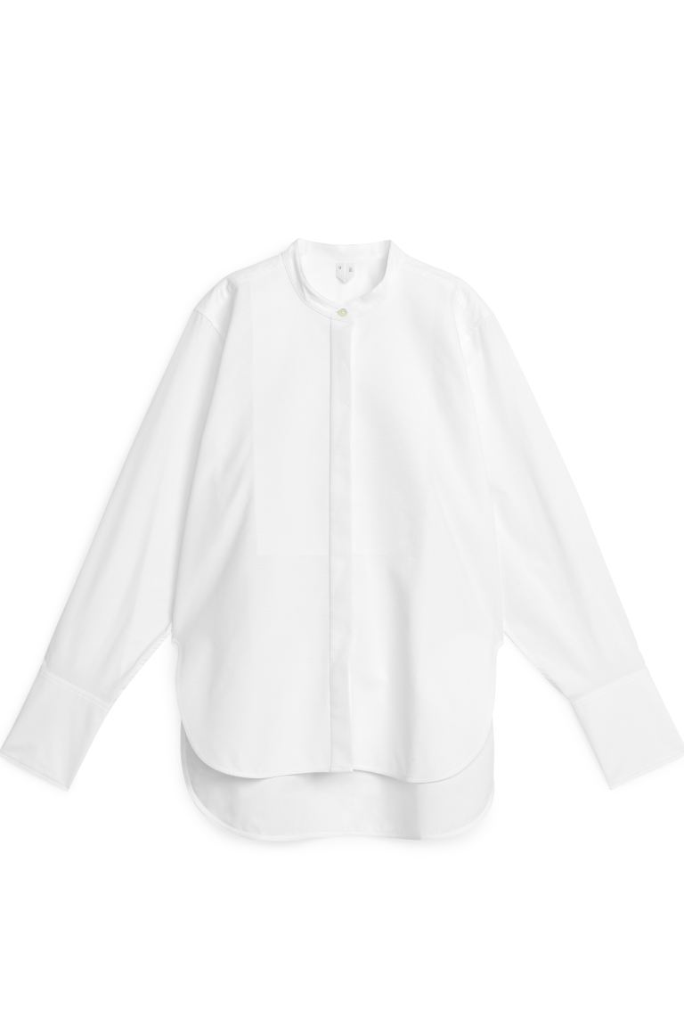 Блуза-Рубашка-Смокинг из поплина Arket, белый рубашка мужская льняная с воротником стойкой повседневная свободная сорочка на пуговицах короткий рукав однотонная винтажная блуза 5xl в