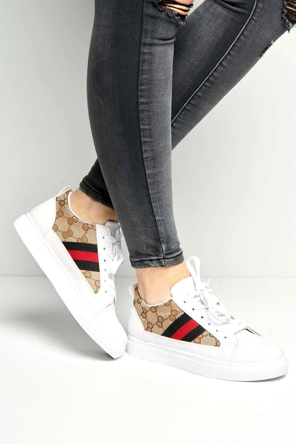 

Кроссовки Goodie Three Stripe Patterned Lace-Up Trainers Miss Diva, белый