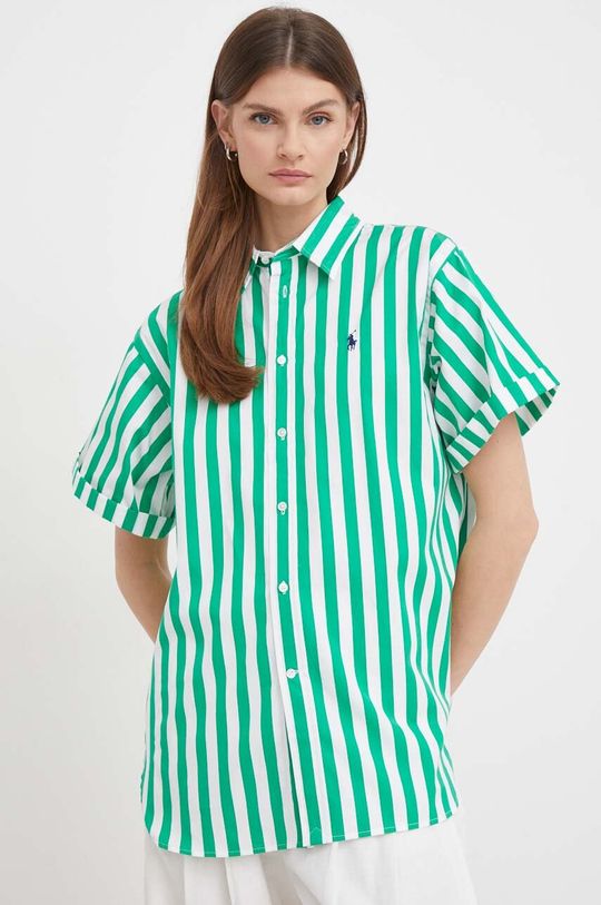 супер оверсайз рубашка из полосатой ткани asos Хлопчатобумажную рубашку Polo Ralph Lauren, зеленый