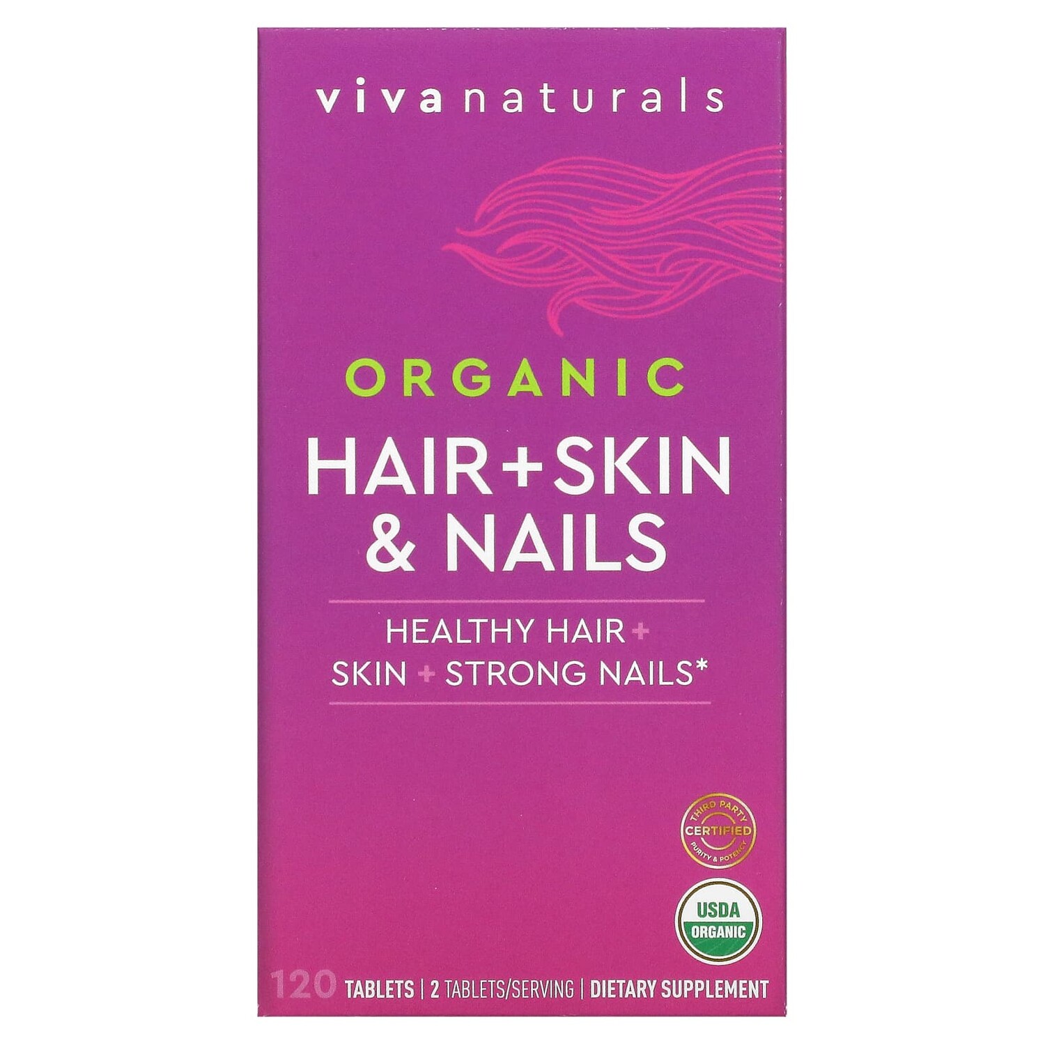 

Органические волосы, кожа и ногти, 120 таблеток, Viva Naturals