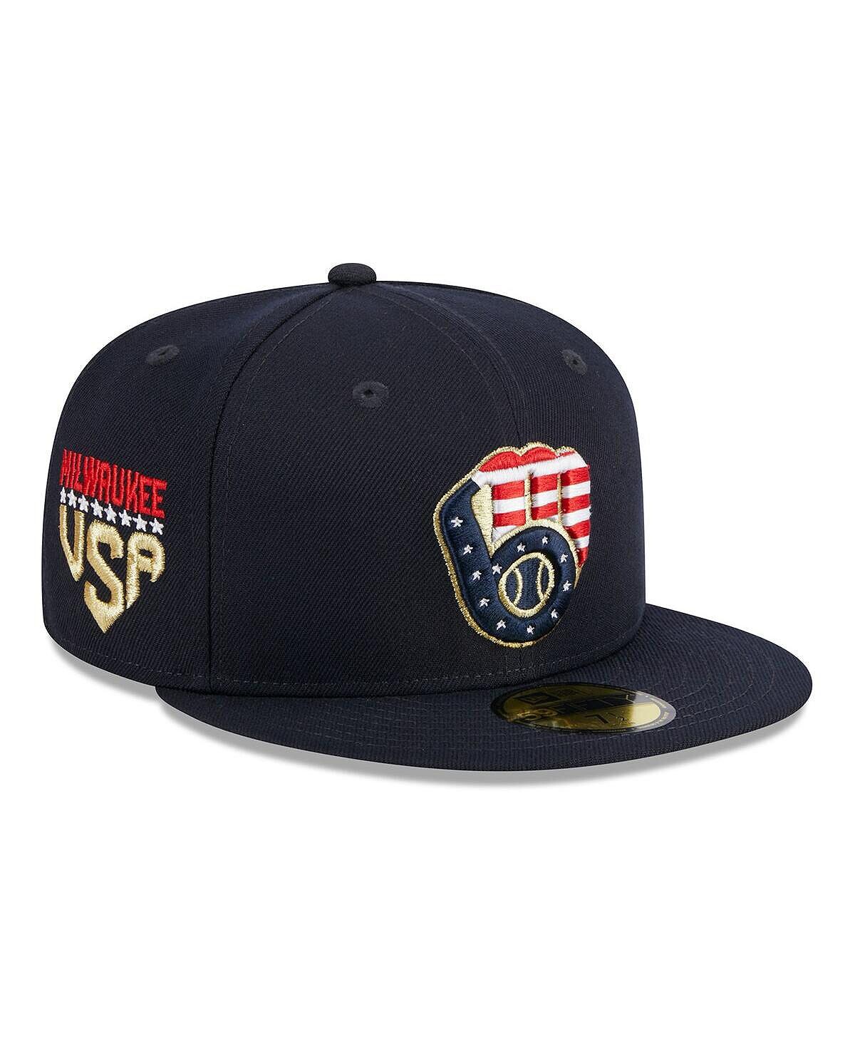 

Мужская темно-синяя шляпа Milwaukee Brewers, четвертое июля 2023 г., 59FIFTY, облегающая шляпа New Era