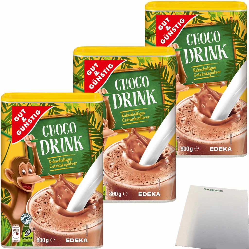 

Gut& Choco Drink Порошковый напиток, содержащий какао, шоколадный вкус, 3 шт. (3 упаковки по 800 г) + блок usy