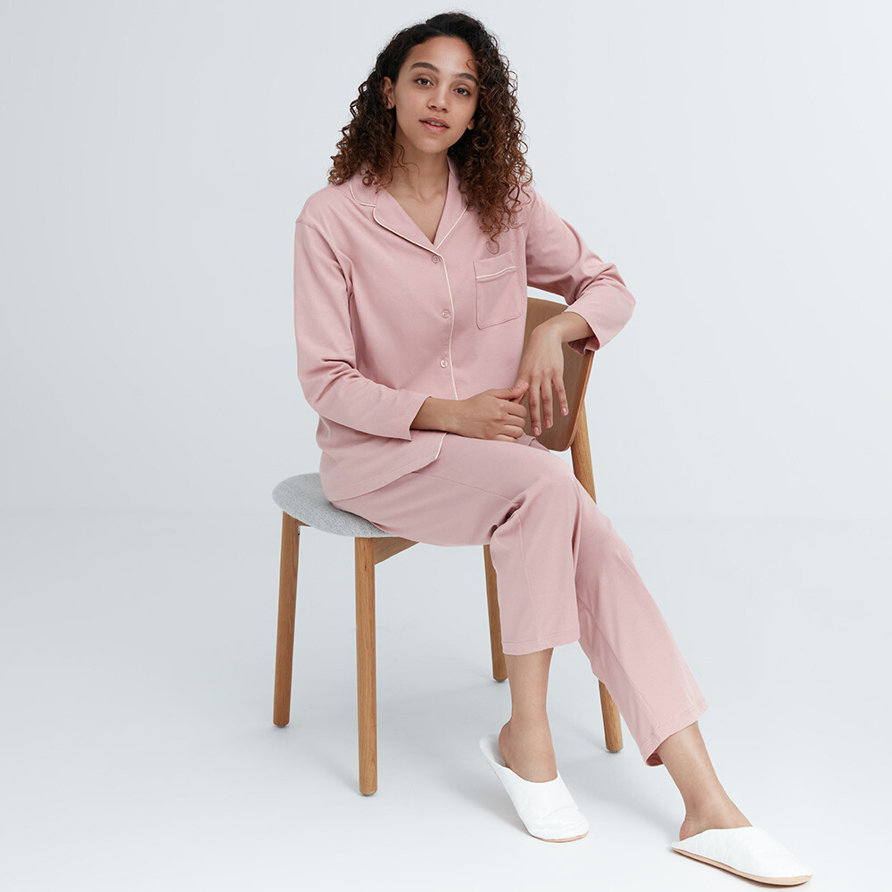 

Пижама Uniqlo AIRism из смесового хлопка с длинными рукавами розовый