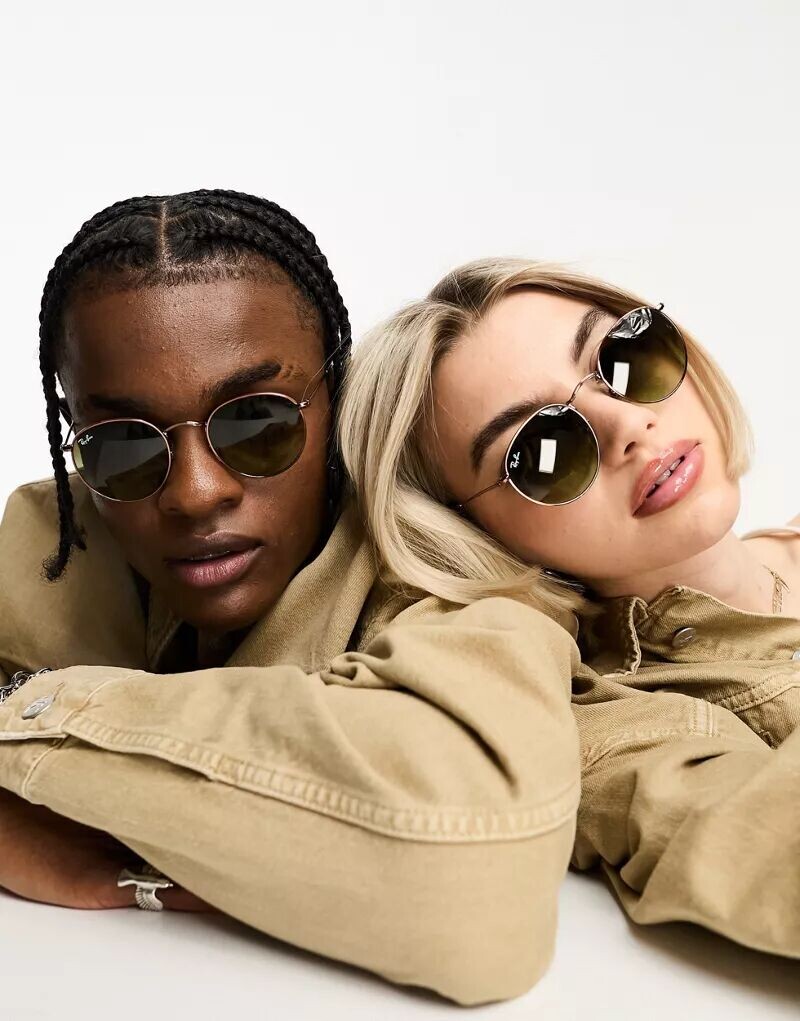 

Круглые металлические солнцезащитные очки Ray-Ban зеленого и коричневого цвета