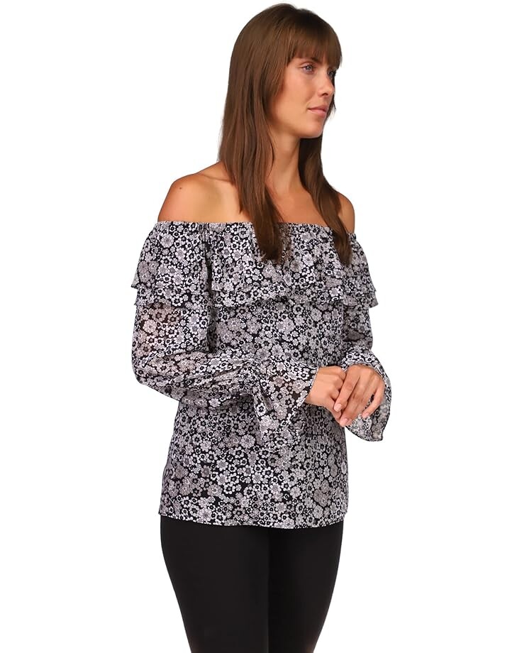 

Топ Michael Kors Mega Zinnia Off Shoulder Top, цвет Aluminum