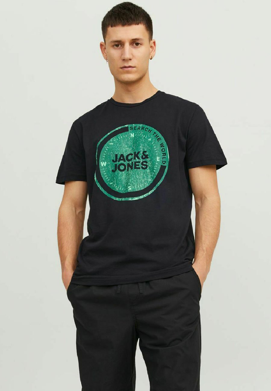 

Футболка с принтом Jack & Jones, черный меланж