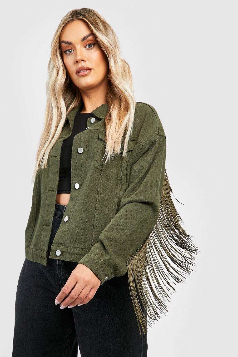 

Джинсовая куртка Plus с кисточками boohoo, хаки