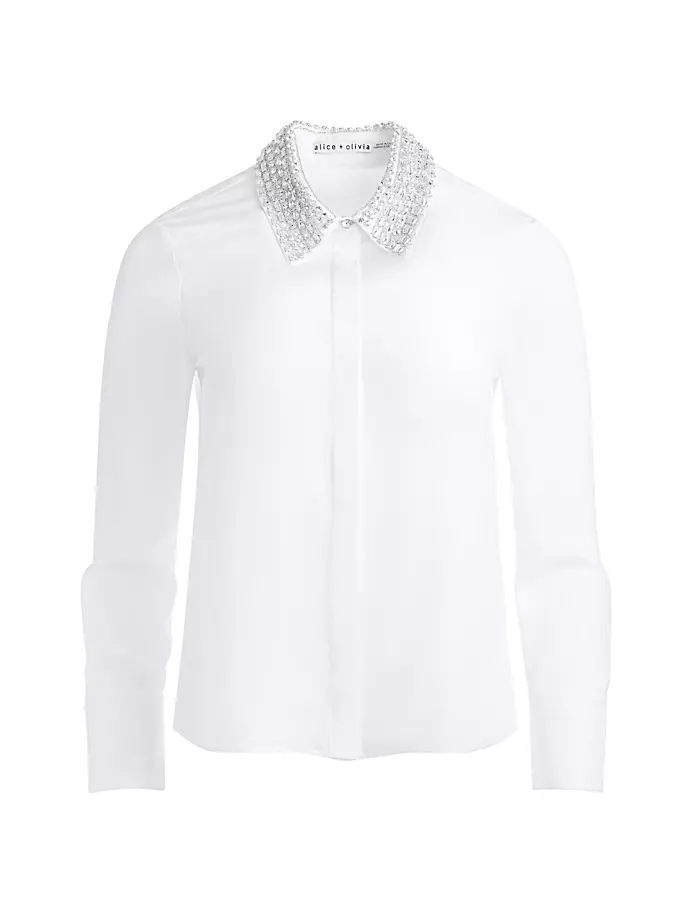 

Украшенная шелковая рубашка Willa на пуговицах спереди Alice + Olivia, цвет off white