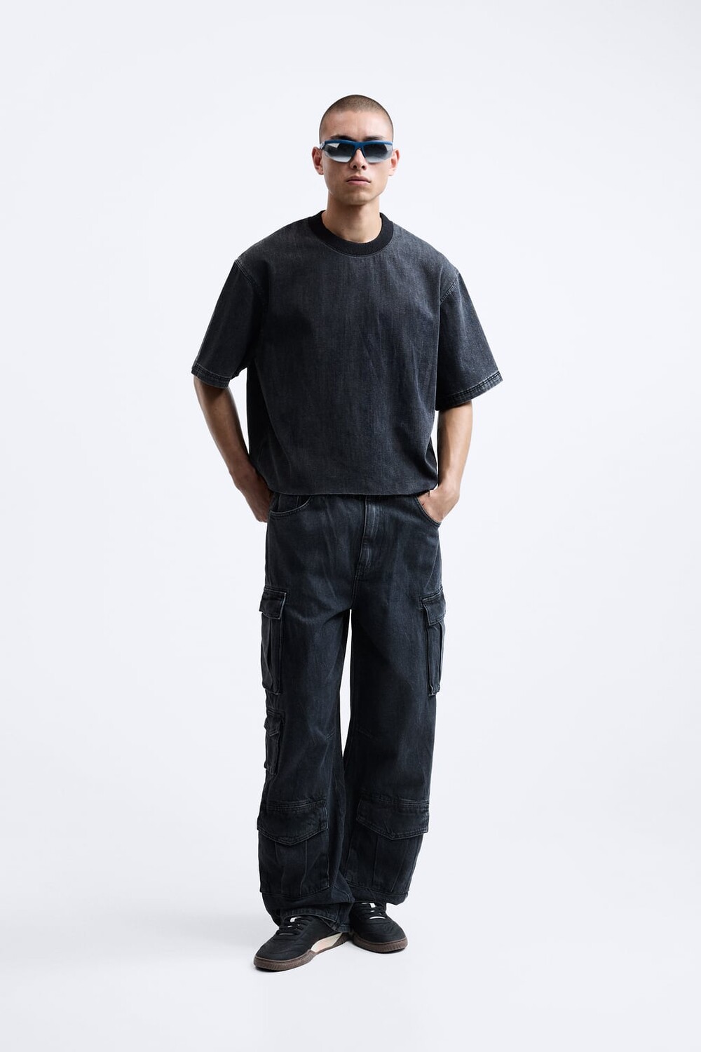

Укороченная джинсовая футболка ZARA, черный