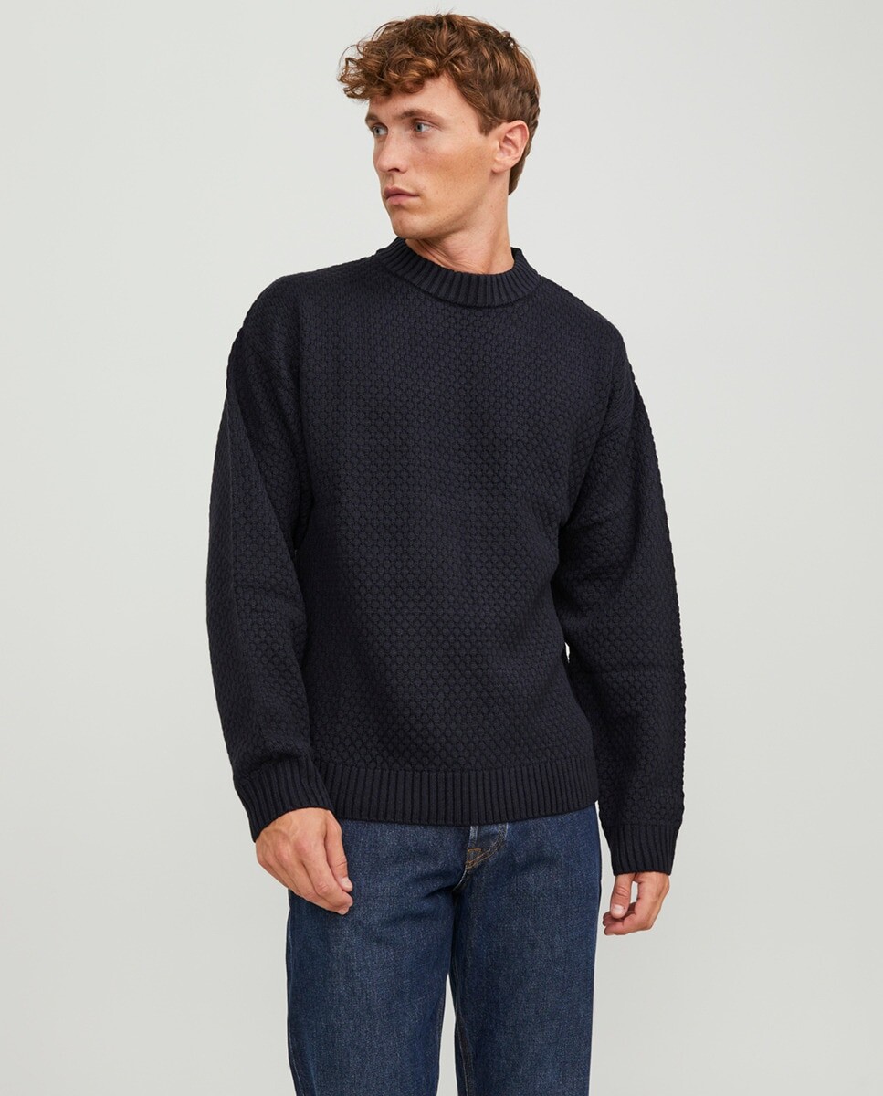 

Мужской вязаный свитер с круглым вырезом Jack & Jones, темно-синий