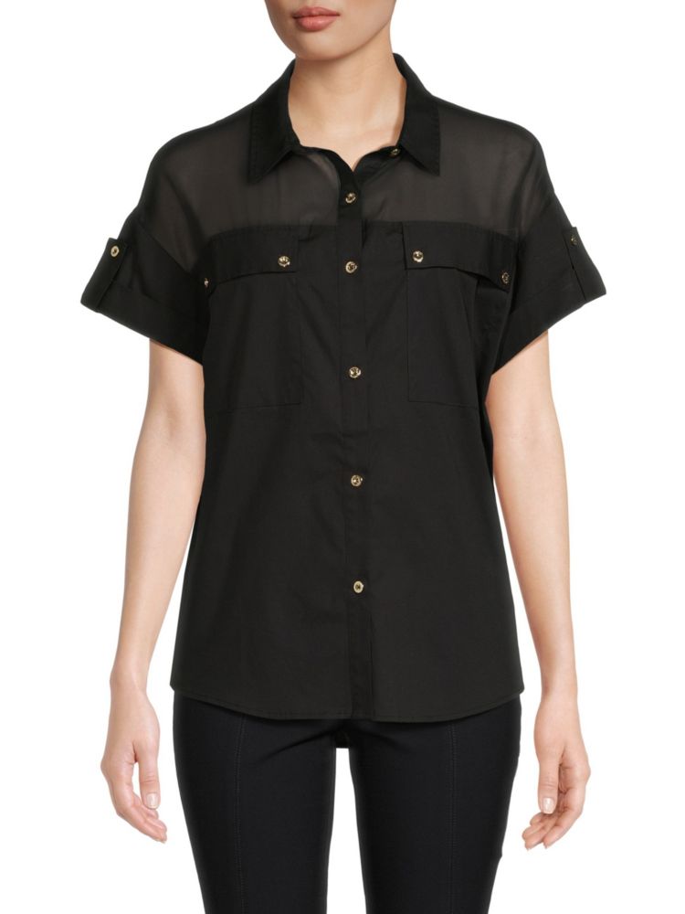 Рубашка карго из смесового хлопка H Halston, черный цена и фото