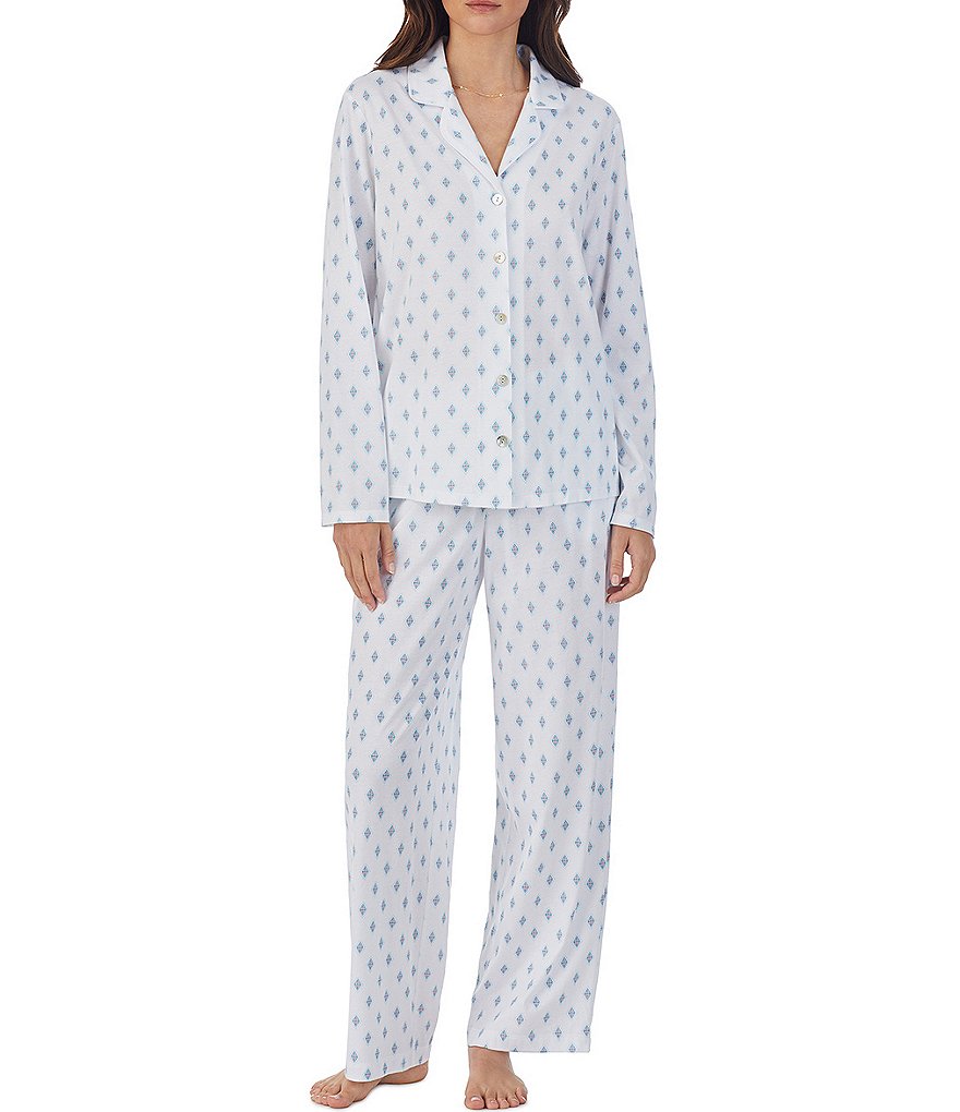 Вязаный пижамный комплект с длинными рукавами и воротником-стойкой Carole Hochman, длинные брюки, белый