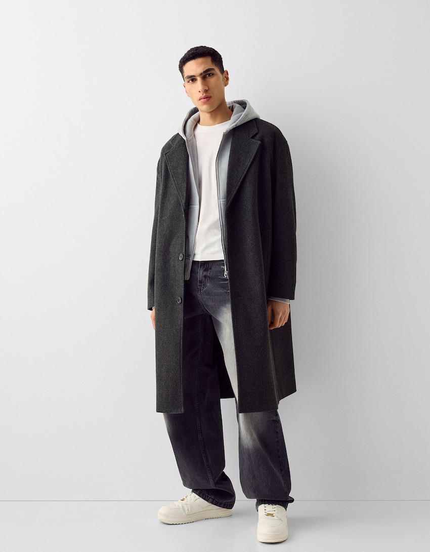 Пальто комфортного стиля Bershka, серый пальто сезон стиля размер 48р 164рост ярко синий