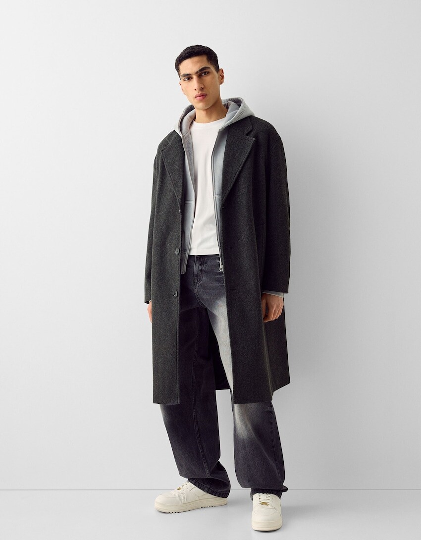 

Пальто комфортного стиля Bershka, серый