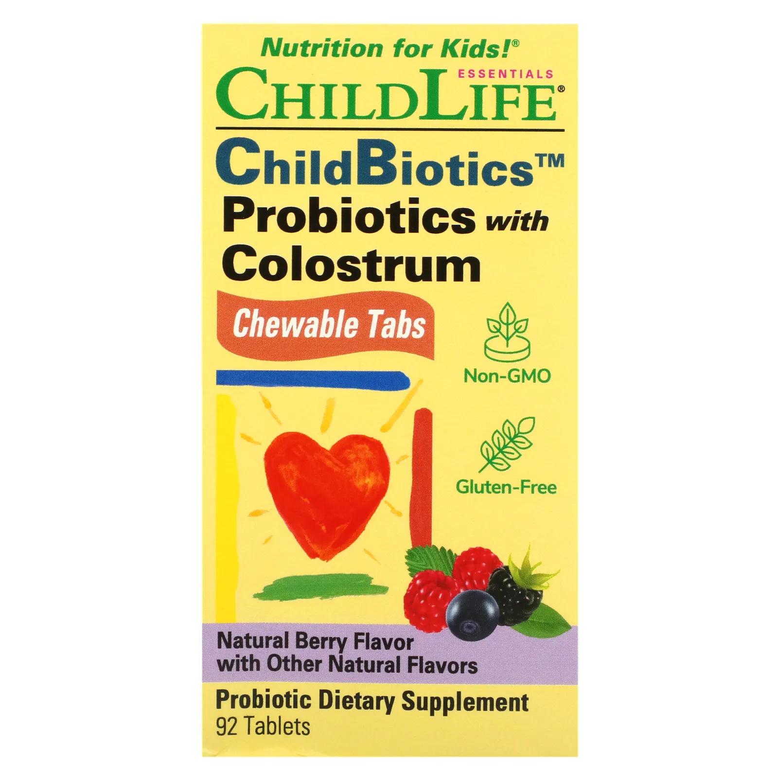 ChildLife Probiotics With Colostrum Mixed Berry Flavor 90 Chewable Tablets culturelle probiotics immune defense packets mixed berry flavor 20 once daily single serve packets