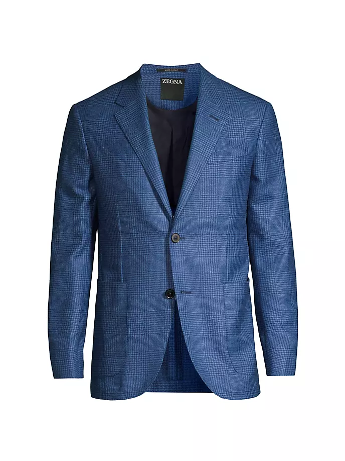 

Спортивное пальто с двумя пуговицами в клетку из смеси кашемира Zegna, цвет indigo delave