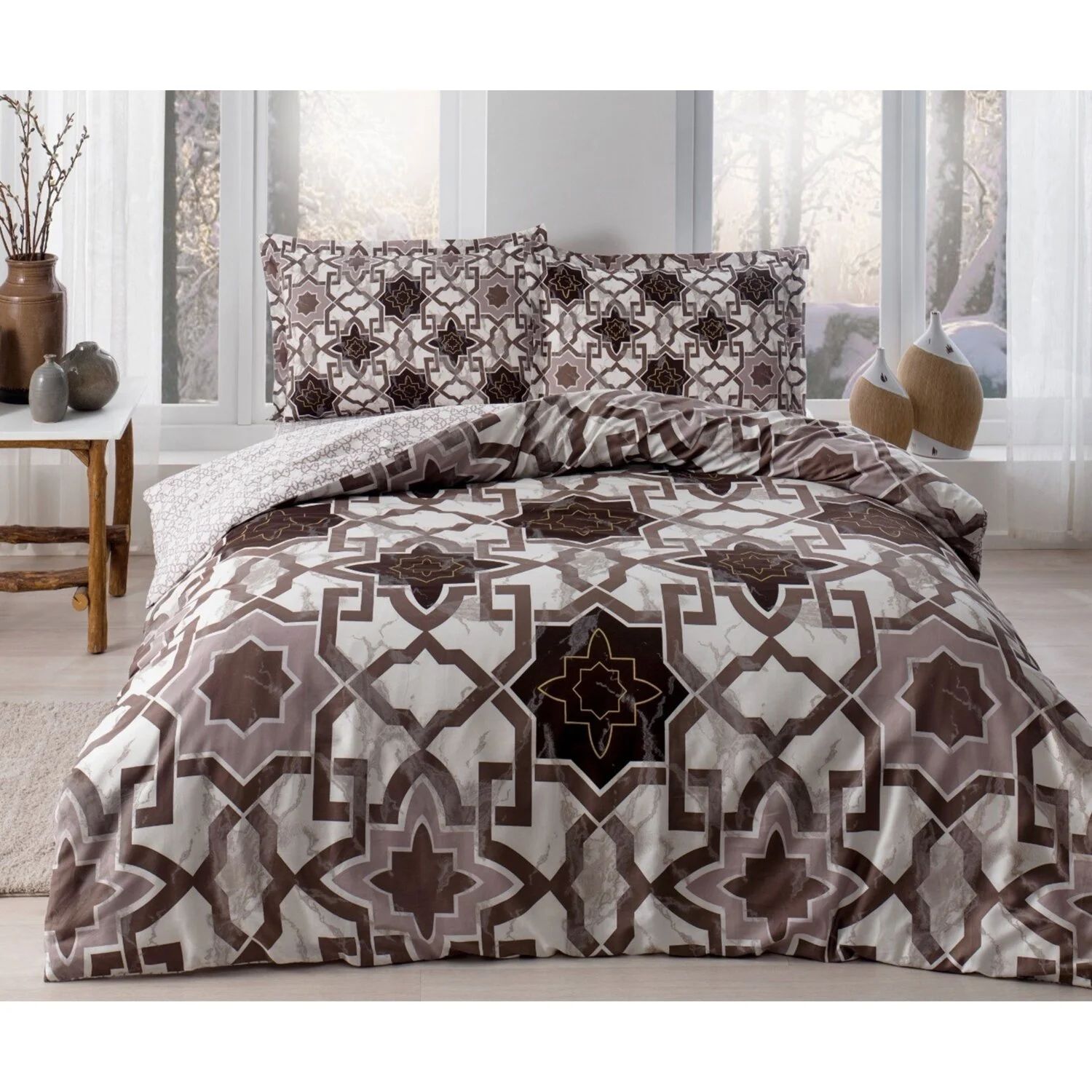 Tac — Комплект постельного белья из хлопкового атласа Loretto коричневого цвета