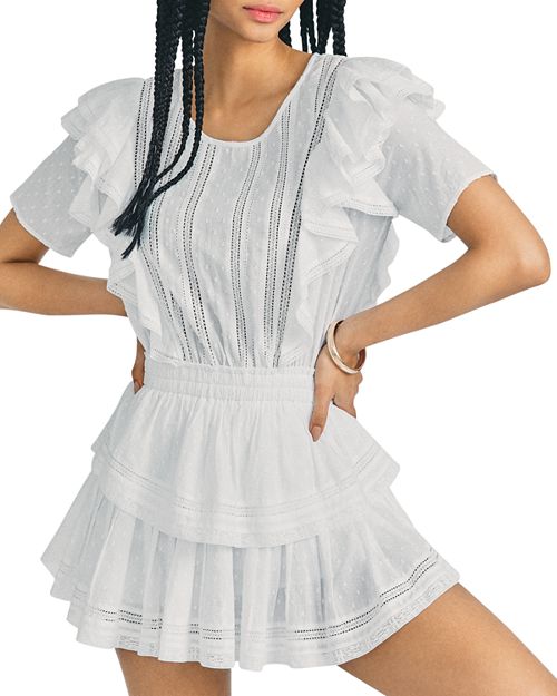 цена Мини-платье Natasha с короткими рукавами и люверсами LoveShackFancy, цвет White