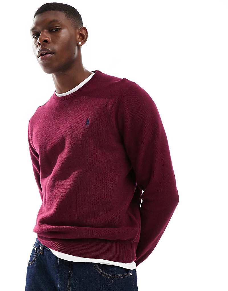 

Бордовый хлопковый вязаный свитер с логотипом Polo Ralph Lauren