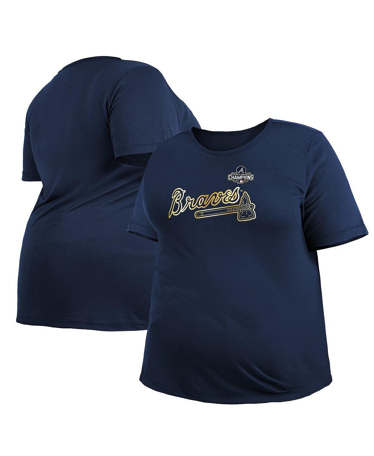 

Женская темно-синяя футболка Atlanta Braves 2022 Gold Program Plus Size New Era, темно-синий