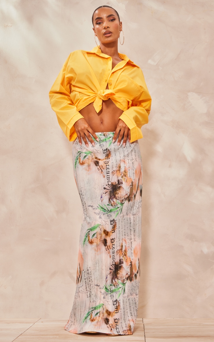 PrettyLittleThing Бежевая плиссированная длинная юбка с цветочным принтом Vintage Vintage плиссированная юбка на пуговицах цвета бежевого песка kayra
