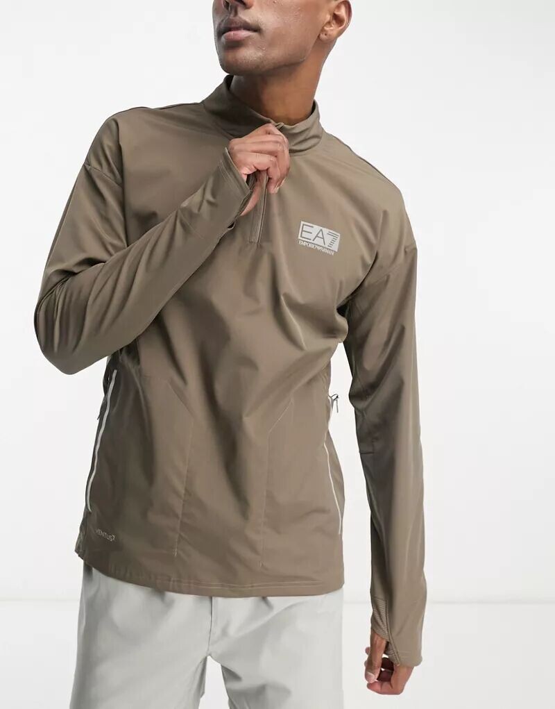 

Бежевый свитшот с молнией в четверть Emporio Armani EA7