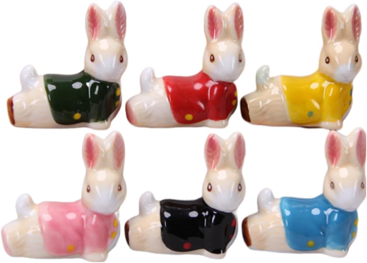 

Двоичный ABC Rabbit Bunny Керамическая подставка для палочек для еды Подставка для вилки Держатель ложки, Пасхальный кролик Праздничные принадлежности Набор посуды, 6 шт.