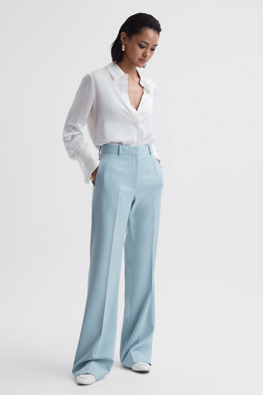 

Широкие брюки Clara из смесовой шерсти Reiss, синий