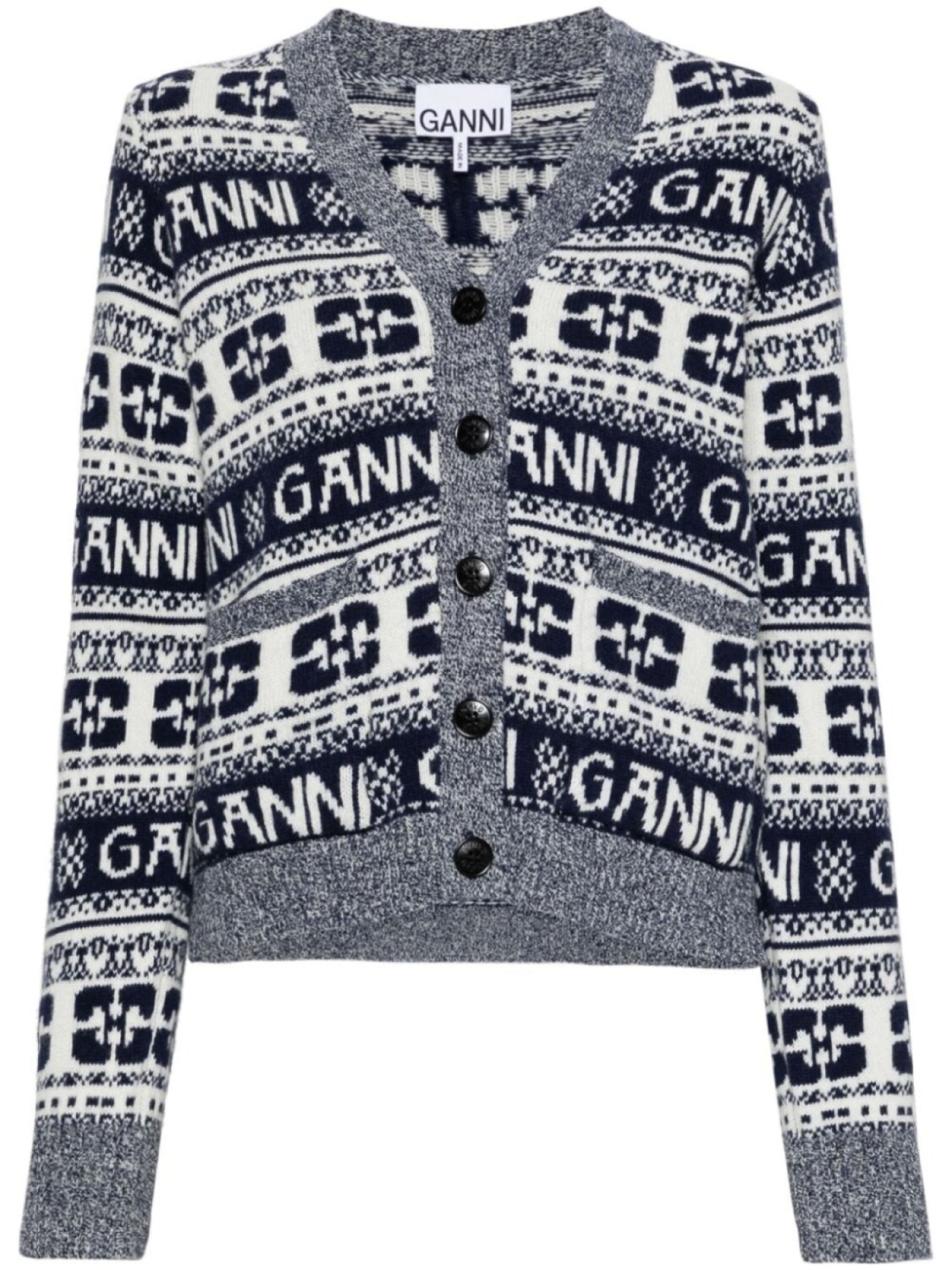 

GANNI кардиган вязки интарсия с логотипом, синий