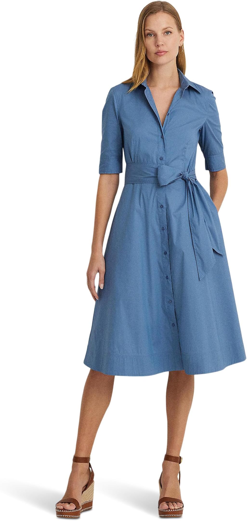 

Платье Lauren Ralph Lauren Petite Cotton-Blend Shirtdress, цвет Pale Azure