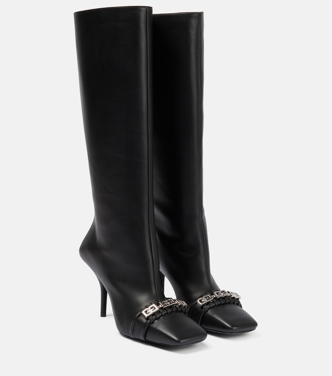 

Высокие кожаные сапоги с плетением G Givenchy, черный