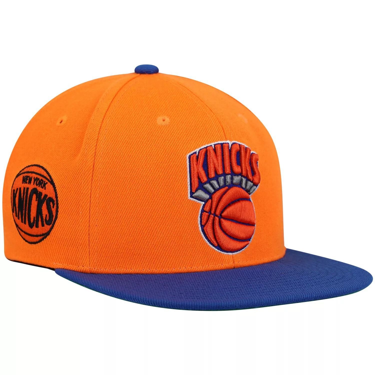 

Мужская кепка Mitchell & Ness оранжевого/синего цвета New York Knicks Hardwood Classics Core Side Snapback Hat