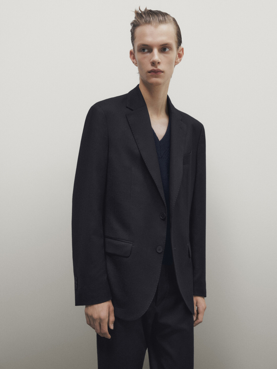 

Темно-синий фланелевый костюмный пиджак Massimo Dutti, темно-синий